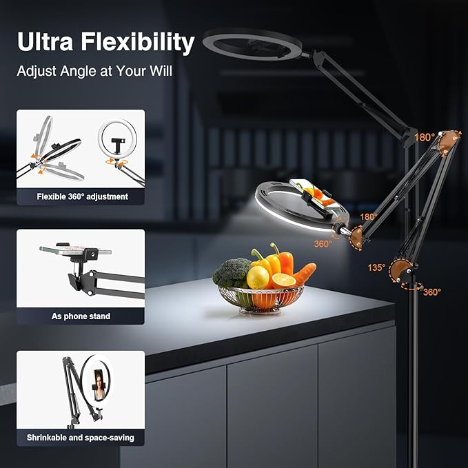 Evershop Ring Light with Stand Overhead Camera Mount Phone Holder,10” Ring Light Tripod for iPhone,Circle Led Selfie Light Halo Light for Video Recording,Photography,Streaming,Vlog,TikTok,YouTube