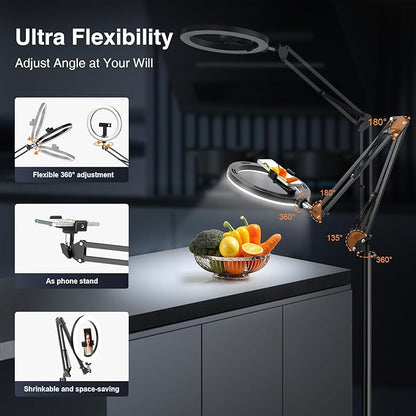 Evershop Ring Light with Stand Overhead Camera Mount Phone Holder,10” Ring Light Tripod for iPhone,Circle Led Selfie Light Halo Light for Video Recording,Photography,Streaming,Vlog,TikTok,YouTube