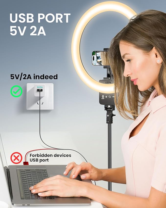 12'' Ring Light with 62'' Extendable Tripod Stand, Selfie Ring Light with Stand and 2 Phone Holder for Live Stream/Makeup/YouTube/TikTok, Compatible with All Phones, Ipads and Cameras (12inch)