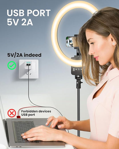 12'' Ring Light with 62'' Extendable Tripod Stand, Selfie Ring Light with Stand and 2 Phone Holder for Live Stream/Makeup/YouTube/TikTok, Compatible with All Phones, Ipads and Cameras (12inch)