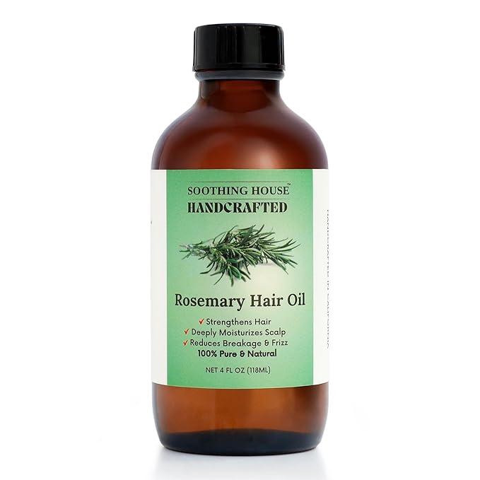 100% Natural Rosemary Hair & Scalp Oil – Strengthens, Nourishes & Moisturizes – Reduces Breakage & Frizz – Handcrafted with Castor, Jojoba & Vitamin E – All Hair Types (4oz)