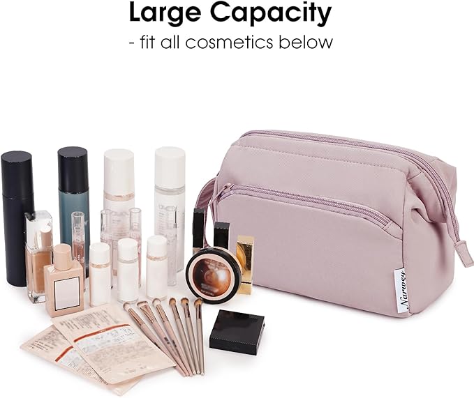 Narwey Large Makeup Bag Women Wide-open Make up Bag Travel Cosmetic Bag Organizer Toiletry Bag for Cosmetics Toiletries Accessories (Dusty Rose)