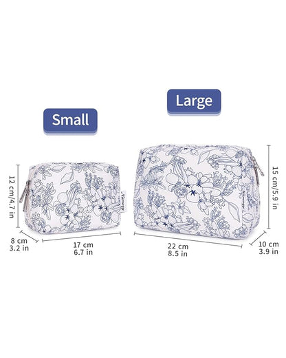 Narwey Cute Floral Makeup Bag Travel Cosmetic Bag Organizer Toiletry Bag Make Up Bags with Organized Pocket for Women Girls (Large,Navy Blue Flower)