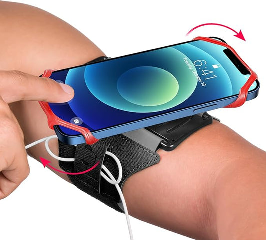 VUP Running Armband 360°Rotatable for iPhone 15/14/13/Pro Max/Pro/Mini/12/11/SE/Xs/XR/X/8/7/Plus, Fits All 4-6.7 Inch Smartphones, with Key Holder Phone Armband for Running Hiking Biking (Red)