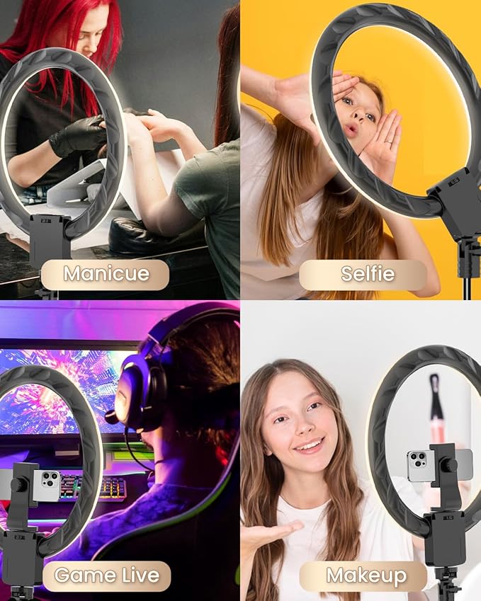12'' Ring Light with 62'' Extendable Tripod Stand, Selfie Ring Light with Stand and 2 Phone Holder for Live Stream/Makeup/YouTube/TikTok, Compatible with All Phones, Ipads and Cameras (12inch)