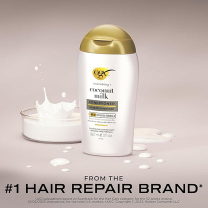 OGX Nourishing + Coconut Milk Moisturizing Conditioner, Hydrating & Restoring Conditioner Moisturizes for Soft Hair After the First Use, Travel Size, TSA-Compliant, 3 fl. oz