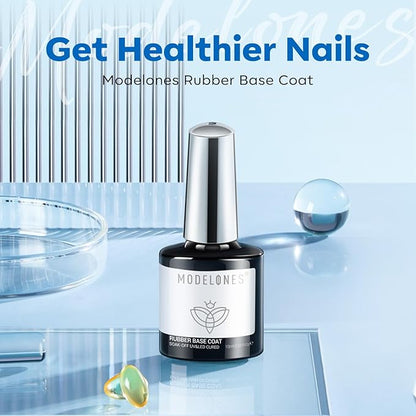 modelones Rubber Builder Gel Base Coat for Nails, Clear Rubber Base Gel Nail Polish for Strengthen/Apex Building/Enhance/Reinforced Long Lasting Protect Soak Off U V LED For Thin Weak Nails