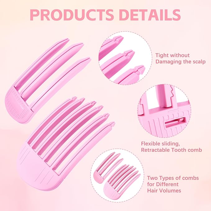 2PCS Volumizing Hair Clips for Women, Hair Volume Clip Styling Tools Volumizing Comb for Fluffy Bangs Clips for Root Lift Hair Styling Tools, Root Booster Clips, Rose Red