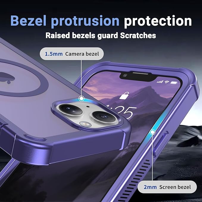 for iPhone 13 case, with [Compatible with MagSafe][Military Grade Drop Protection][Heavy Duty Protection][Non-Slip][Shockproof] with 2-Layer Durable Bumper Phone Case 6.1''-Dark Purple