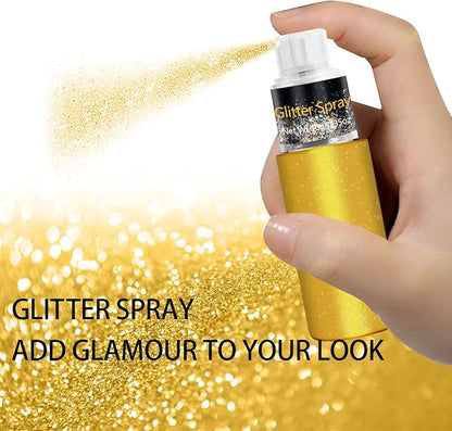 Hair and Body Glitter Spray, Holographic Glitter Highlighter Powder, Face Body Clothes Shiny Glitter, Loose Shimmer Hairspray Festival Rave Prom Accessories, 10g (01# Gold)