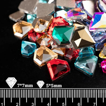 Mixed Color Flatback Round and Diamond Shape Rhinestones Kit, Multi Size Glass Crystals Bead with Pickup Pencil and Tweezer for Nail Art