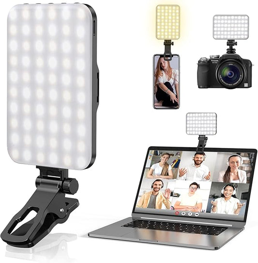 Selfie Light, 60 LED 2200mAh Rechargeable Cell Phone Fill Light 7 Modes, 10-Level Brightness, Portable Clip on Light for Phone/Tablet/Laptop, Zoom Call Vlog Makeup TikTok Video Fill Light