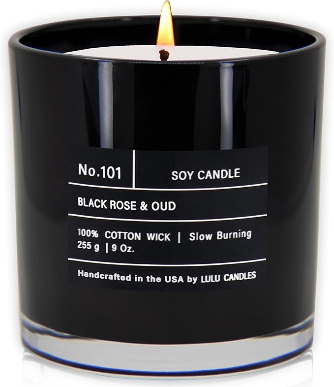 Lulu Candles | Black Rose & Oud | Smells Floral and Smokey | Luxury Scented Soy Jar Candle | Hand Poured in The USA | Highly Scented Long Lasting (9 Oz.)