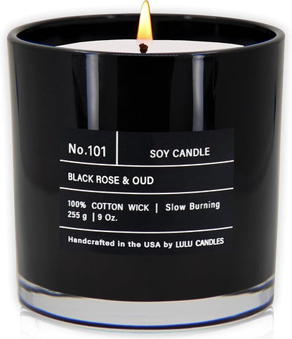 Lulu Candles | Black Rose & Oud | Smells Floral and Smokey | Luxury Scented Soy Jar Candle | Hand Poured in The USA | Highly Scented Long Lasting (9 Oz.)