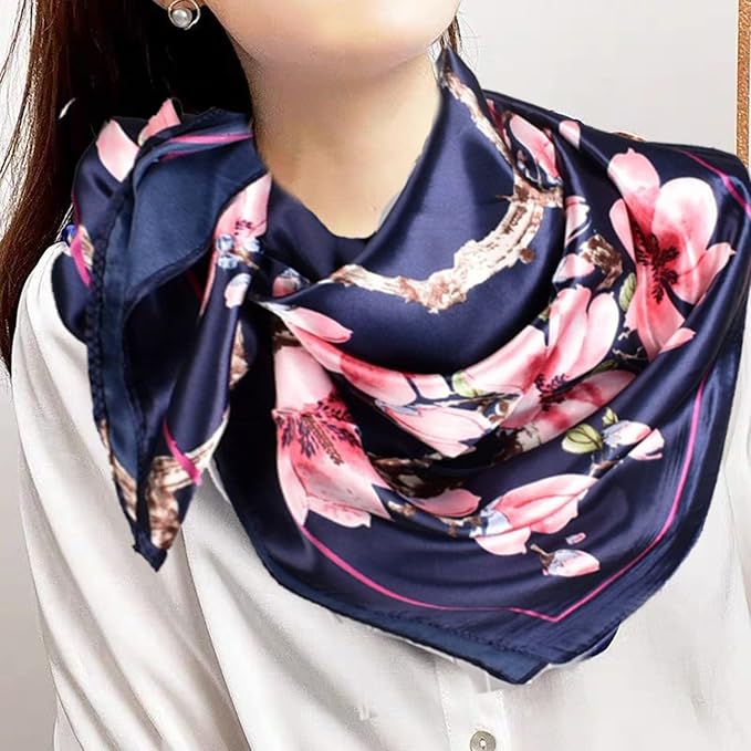 35 x 35 Women's Fashion Pattern Large Square Silk Like Hair Scarf Head Sleeping Wrap Satin Neck Bandana for Gift…