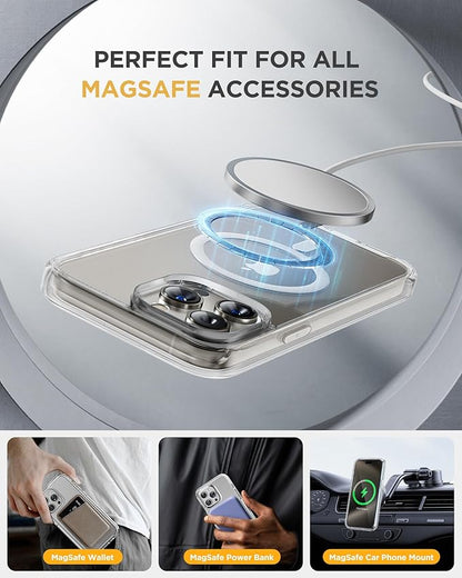 Miracase Magnetic for iPhone 15 Pro Case Full-Body Bumper Phone case with Built-in Glass Screen Protector& Camera Protector, [Compatible with MagSafe] Military Drop Proof 15 Pro Cover 6.1 inch,Clear