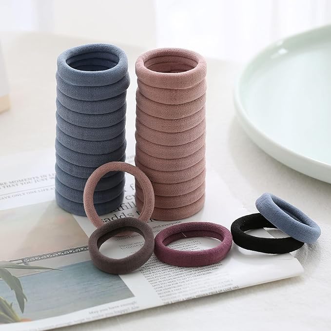 100 Pcs Thick Seamless Hair Ties, Ponytail Holders Hair Accessories No Damage for Thick Hair, Valentine's Day Gifts (Natural Colors)