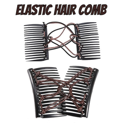 5 Pieces Stretchy Magic Adjustable Elastic Comb Hair Clips for Women Girls - No Crease Vintage Bun Maker Accessories for Curly Thick Wavy Hair Ponytails