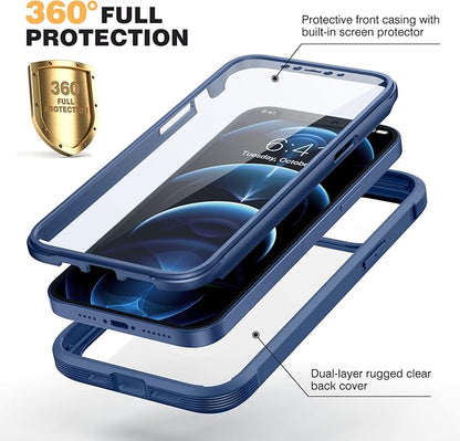 Miracase Designed for iPhone 12 Pro Max Case, Full Body Rugged Case with Built-in Touch Sensitive Anti-Scratch Screen Protector, Soft TPU Case Compatible with iPhone 12 Pro Max 6.7", Dark Blue