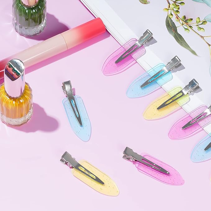 24pcs Creaseless Hair Clips No Bend Hair Clips No Crease Hair Clip for Curl Hairstyle Bangs Makeup Application Hairdressing Hairpins Styling Clips for Salon Barber (Translucent Pink Blue Yellow)