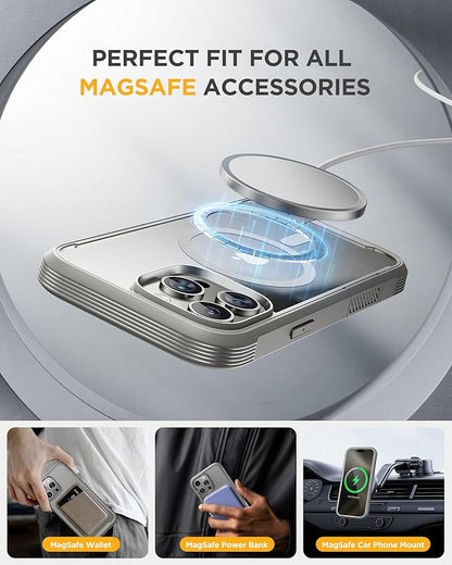 Miracase for iPhone 16 Pro Max Case 6.9'', [Bubble Free] Full-Body Bumper Phone case with Built-in Full Glass Screen &Lens Protector,Compatible with MagSafe,Drop Proof 16 Pro Max Cover,Titianium