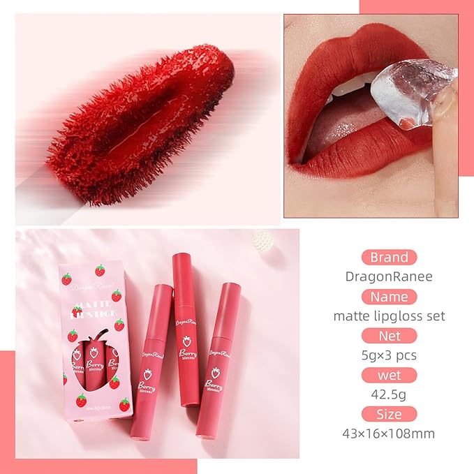 3 Piece Nude Matte Lipstick Set,Natural Nude Lipstick Velvet Air Moisture Smooth Crayon Lip Stain,Matte Lipstick 24 Hour SuperstayLong Lasting Waterproof Lip Gloss for Women Makeup(Set C)