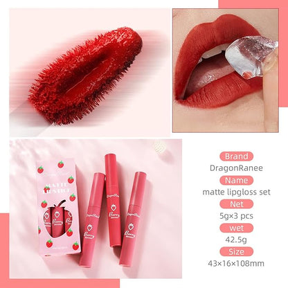 3 Piece Nude Matte Lipstick Set,Natural Nude Lipstick Velvet Air Moisture Smooth Crayon Lip Stain,Matte Lipstick 24 Hour SuperstayLong Lasting Waterproof Lip Gloss for Women Makeup(Set C)