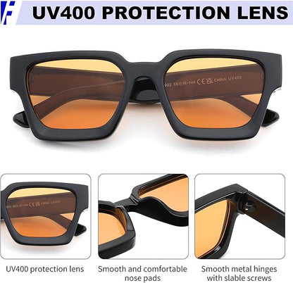 FEISEDY Retro 90s Square Sunglasses for Women Men Trendy Chunky Rectangle Sunglasses UV400 Protection B2385