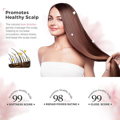 Boar Bristle Paddle Hair Brush for Women, Hairbrush Detangler with Thicker Nylon Pins for Effortless Detangling, Scalp Massage & Reduced Breakage – Suitable for All Hair Types