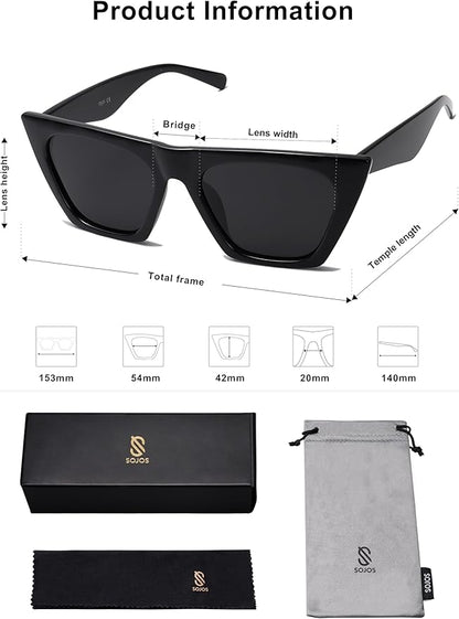 SOJOS Trendy Oversized Square Cateye Polarized Sunglasses Womens Big Frame Shades SJ2115