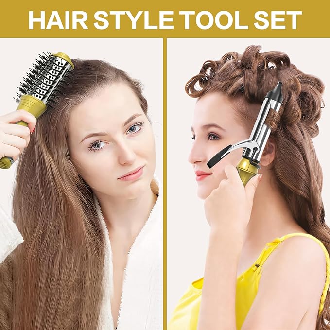 DAN Technology Hair Dryer Brush & Mini Curling Wand Set - 1 Inch Travel Set with 3 Temperature Settings - Hot Air Brush for Drying, Styling, Curling, and Volumizing