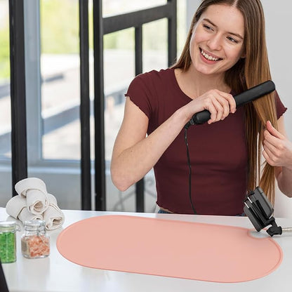 Noverlife Heat Resistant Mat for Hair Tools, Large Makeup Mat, Silicone Hot Tools Mat for Curling Iron/Flat Iron/Straightener Pad, Non-Slip Vanity Protector Pad, Kitchen Counter Mat, 19.6"x9.8"