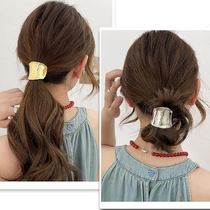 2 Pcs Ponytail Holder Hair Clips, 1.96Inch Metal High Ponytail Cuff Hair Barrettes, Decorative Strong Hold French Fine Hair Jaw Clips Accessories for Women Girl (Gold, Silver)