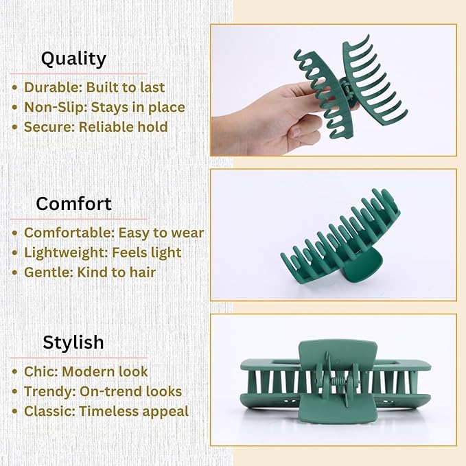 Green Hair Clips for Women - 8 Pack 4.3 Inch Large Hair Claw Clips for Women Thin Thick Curly Hair, Big Matte Banana Clips,Strong Hold jaw clips