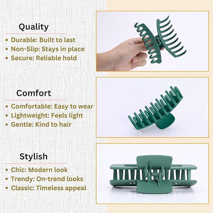 Green Hair Clips for Women - 8 Pack 4.3 Inch Large Hair Claw Clips for Women Thin Thick Curly Hair, Big Matte Banana Clips,Strong Hold jaw clips