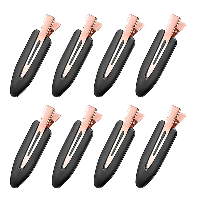 D 8 Pcs Hair Clips - No Crease Hair Clips - Flat Makeup Clips for Women and Girls - Creaseless Hair Clips for Hairstyling Bangs Salon Rose Gold Handle - Black
