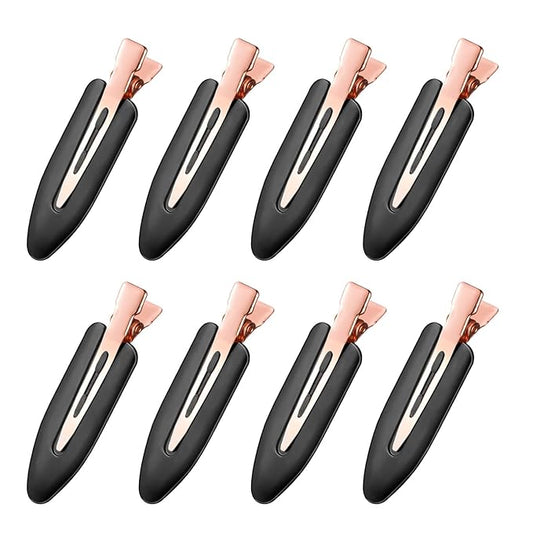 D 8 Pcs Hair Clips - No Crease Hair Clips - Flat Makeup Clips for Women and Girls - Creaseless Hair Clips for Hairstyling Bangs Salon Rose Gold Handle - Black