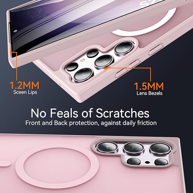 OWKEY for S23 Ultra Case 6.8'', Magnetic Samsung Galaxy S23 Ultra Case for Magsafe, [Shockproof Military] Translucent Back Slim Bumper Cover Phone Case Galaxy s23 Ultra Protective case, Pink
