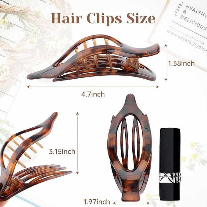 French Concord Hair Clips Claw - 6Pcs Side Slid Flat Hair Clips for Volume Strong Hold No Slip Grip Hair Claw Clips for Women Girls Thick Thin Hair (Leopard pattern)