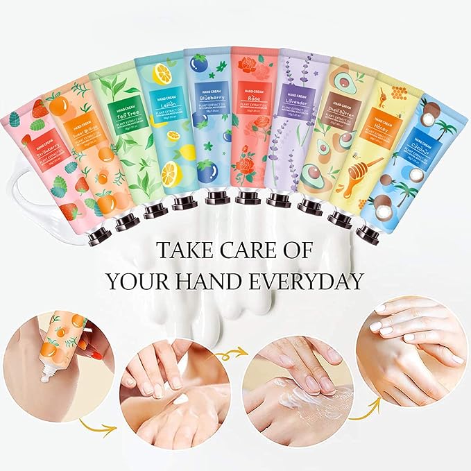 10 Pack Hand Cream for Dry Cracked Hands,Fathers Day Gift for Dad,Teacher Appreciation Gifts,Mom Gifts,Birthday Gifts for Women,Natural Plant Fragrance Mini Hand Lotion Moisturizing Hand Care Cream