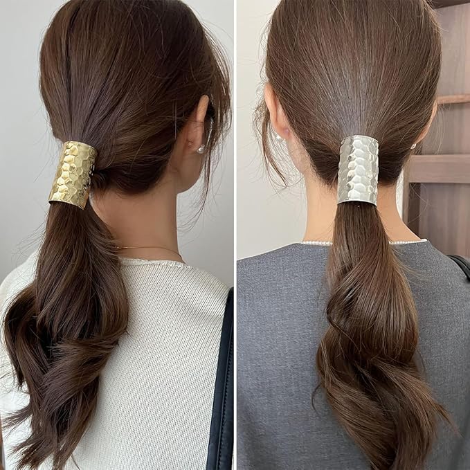 2 Pcs Honeycomb Shape Ponytail Holder Hair Clips 2.36Inch Metal High Ponytail Cuff Hair Barrettes, Decorative Strong Hold French Fine Hair Jaw Clips Accessories for Women Girl (Gold, Silver)