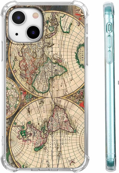 Case for iPhone 15 with Retro Art Design,Aesthetic Vintage World Map Pattern,Trendy Soft TPU Bumper Phone Cover(15,Map)