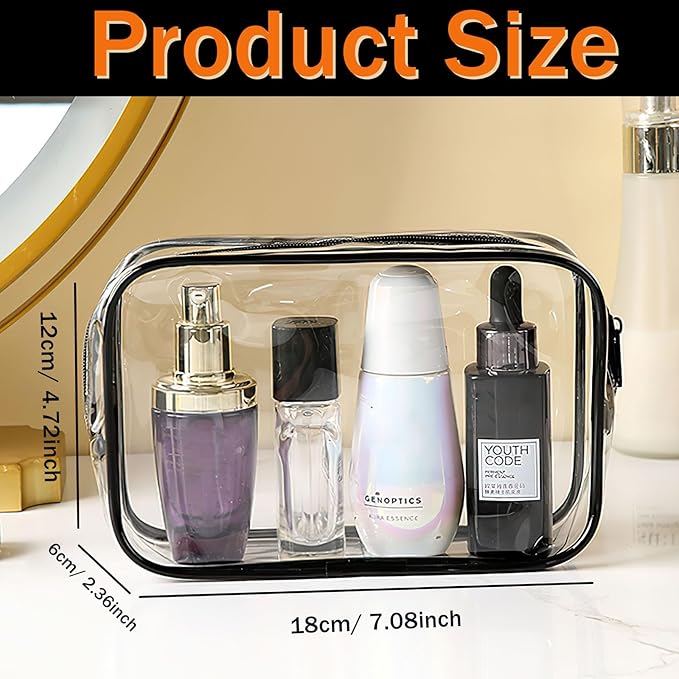 12 Pieces Clear Makeup Bags, TSA Approved Toiletry Bag for Travel, PVC Clear Cosmetic Pouch with Zipper, Waterproof Vinyl Plastic Organizer Case for Vacation Bathroom (Medium)