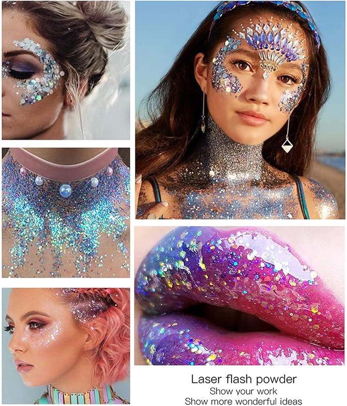 DAGEDA Body Glitter Gel, Face Glitters Body Gel Sequins Shimmer Liquid Eyeshadow, Chunky Glitter for Face Hair Nails, Holographic Cosmetic Laser Powder Festival Glitter Makeup 50ml(Fuchsia)