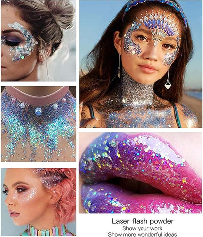 DAGEDA Body Glitter Gel, Face Glitters Body Gel Sequins Shimmer Liquid Eyeshadow, Chunky Glitter for Face Hair Nails, Holographic Cosmetic Laser Powder Festival Glitter Makeup 50ml(Fuchsia)