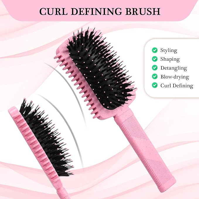Curl Defining Brush Pink, Volume Curly Hair Brush for Detangling Shaping and Styling Women's Curls, Reduce Pulling