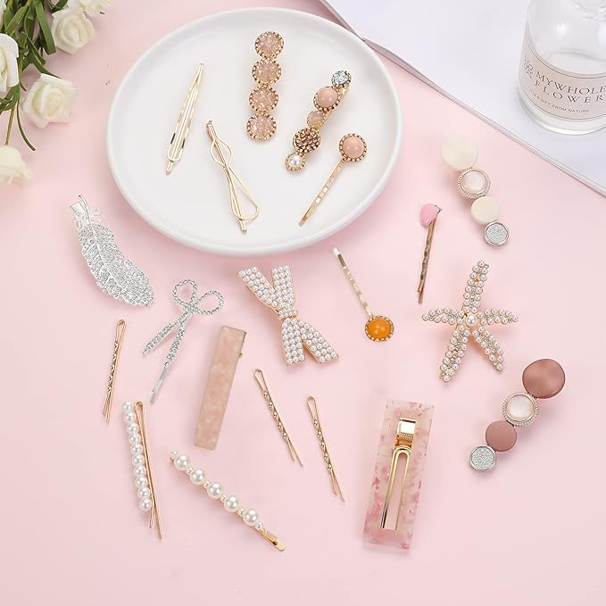 20 Pieces Pearl Hair Clips Set, Hair Barrettes Acrylic Resin Sweet Decorative Bobby Pins Hairpin Headwear Hair Accessories Headwear for Women and Girls…