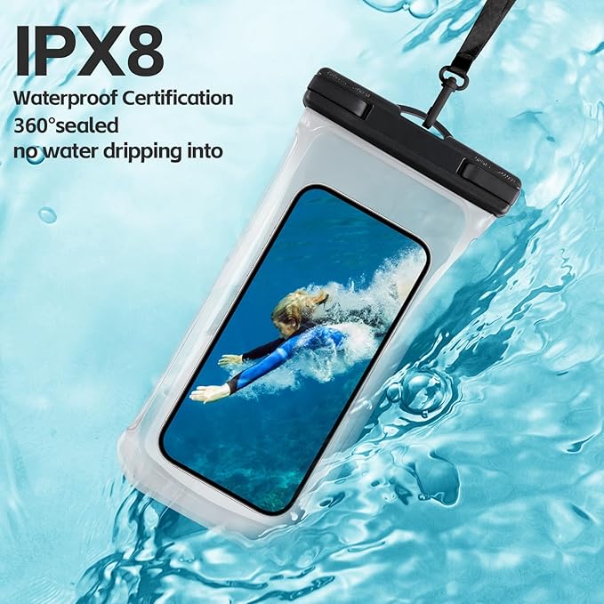 2PCS Waterproof Phone Pouch- [3D Design ], Waterproof Phone Case for iPhone 15 14 13 Pro Max Plus Galaxy Google Up to 8", Dry Bag for Beach Cruise Travel, Black/Clear