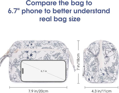 Narwey Women Makeup Bag Wide-open Make up Bag Travel Cosmetic Organizer Toiletry Bag for Cosmetics Toiletries Accessories (Navy Blue Flower)