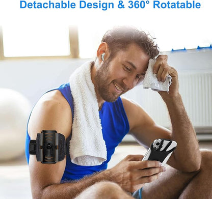 2-1 Running Armband + Bike Phone Holder : Detachable & 360° Rotatable Cell Phone Arm Bands Case Universal for iPhone 16 15 14 13 12 Pro Max Plus Samsung Galaxy S24 for Workout Exercise Sports